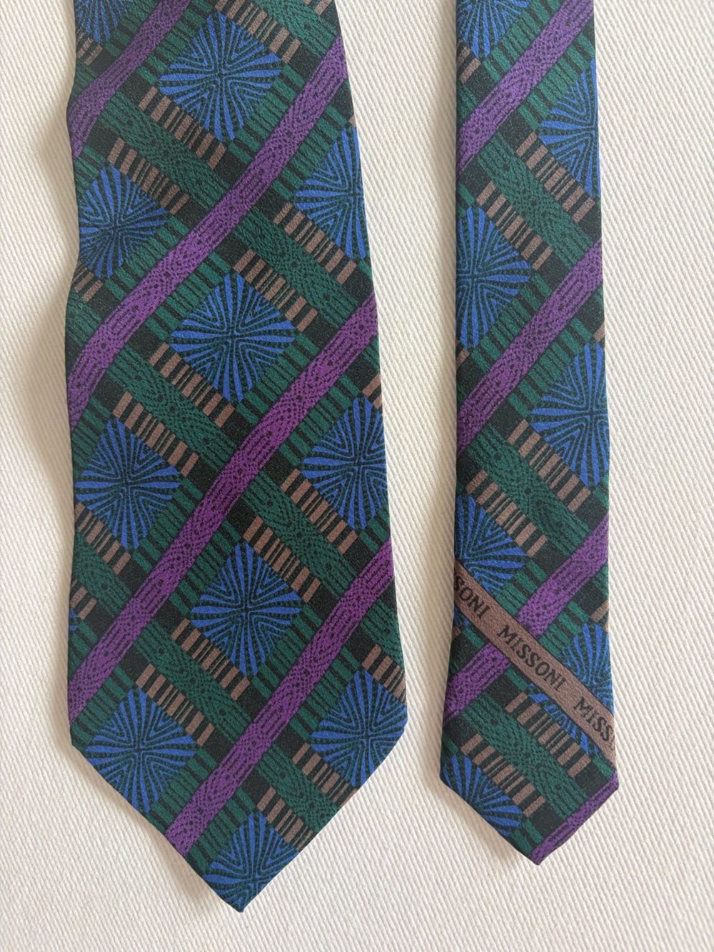 Missoni Men’s Green, Purple & Blue Geometric Silk Tie